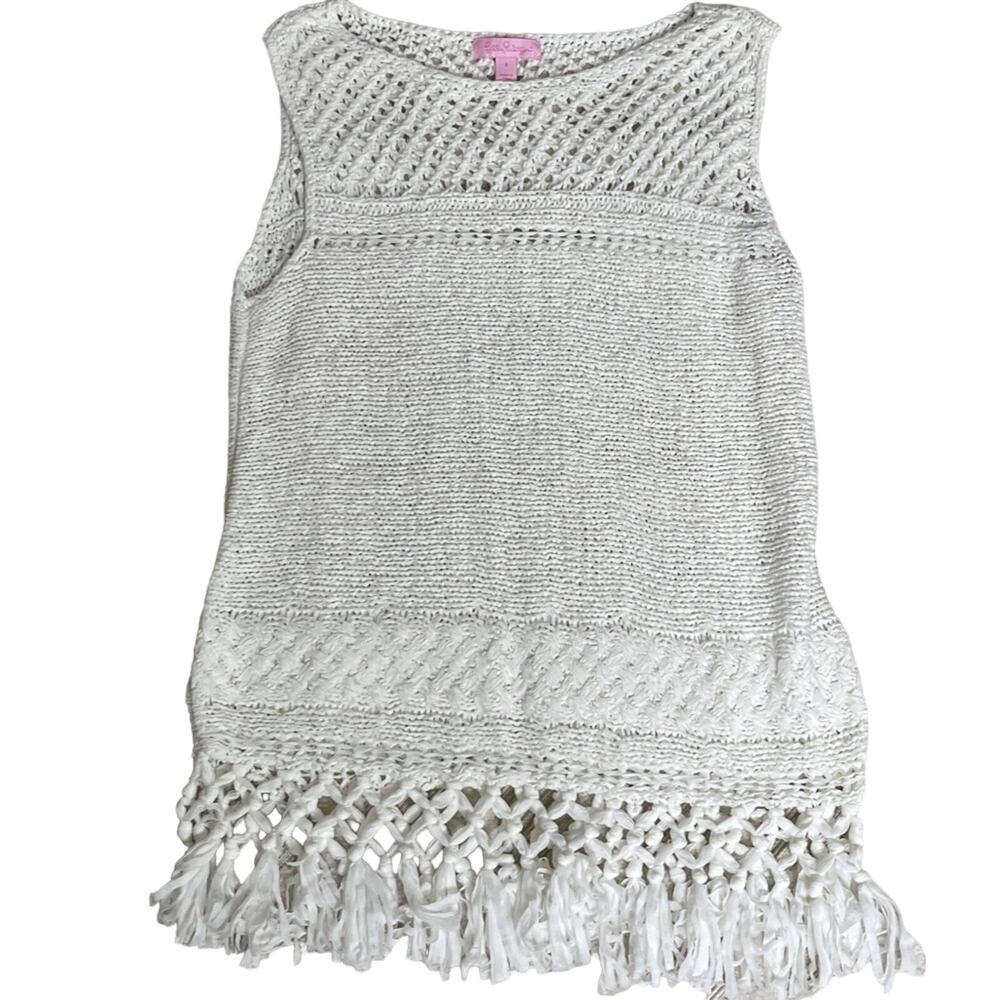 Lilly Pulitzer Limon Sleeveless Sweater Fringe Top White Size S - Picture 4 of 8